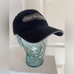 Y2k Harley Davidson Black Hat with Rhinestones